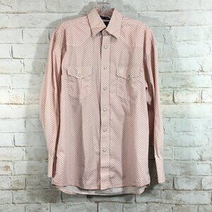 Wrangler George Strait Shirt Men Small White Peach Paisley Troubadour Pearl Snap
